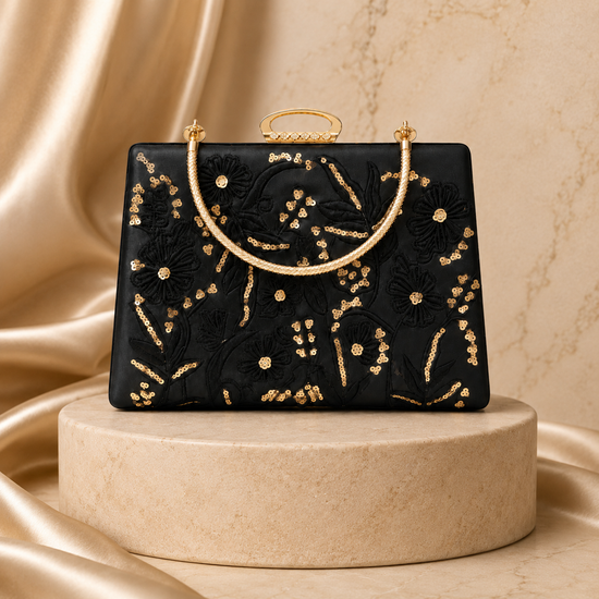 Arya Gold Bag – Siyah Gold İşlemeli Abiye Çanta