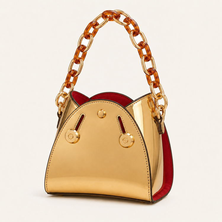Solea Bag – Gold Zincirli Parlak Kadın Çantası