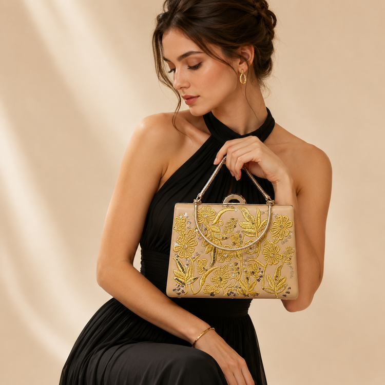 Arya Gold Bag – Gold İşlemeli Abiye Çanta